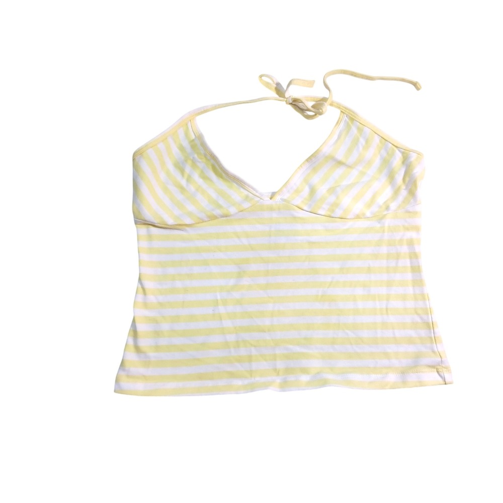 Wild Fable Womens Yellow White Striped Halter Top V-Neck Camisole Size M